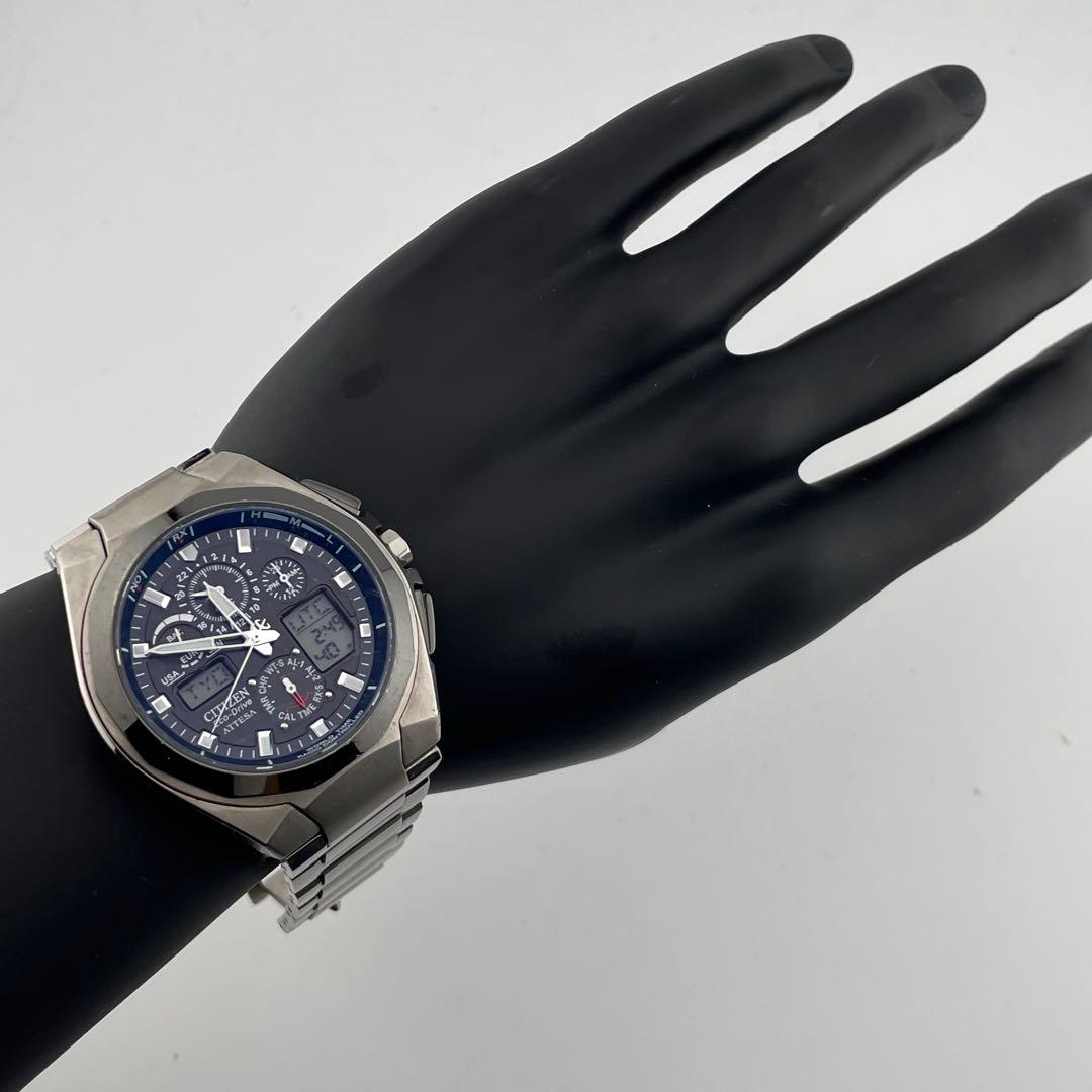 【稼働】シチズン　アテッサ　ジェットセッター　チタン　電波ソーラー　腕時計