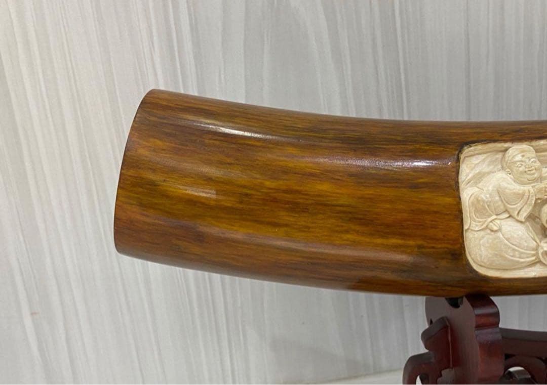 天然マンモス牙精巧な手作り彫刻童子戯弥勒 置物