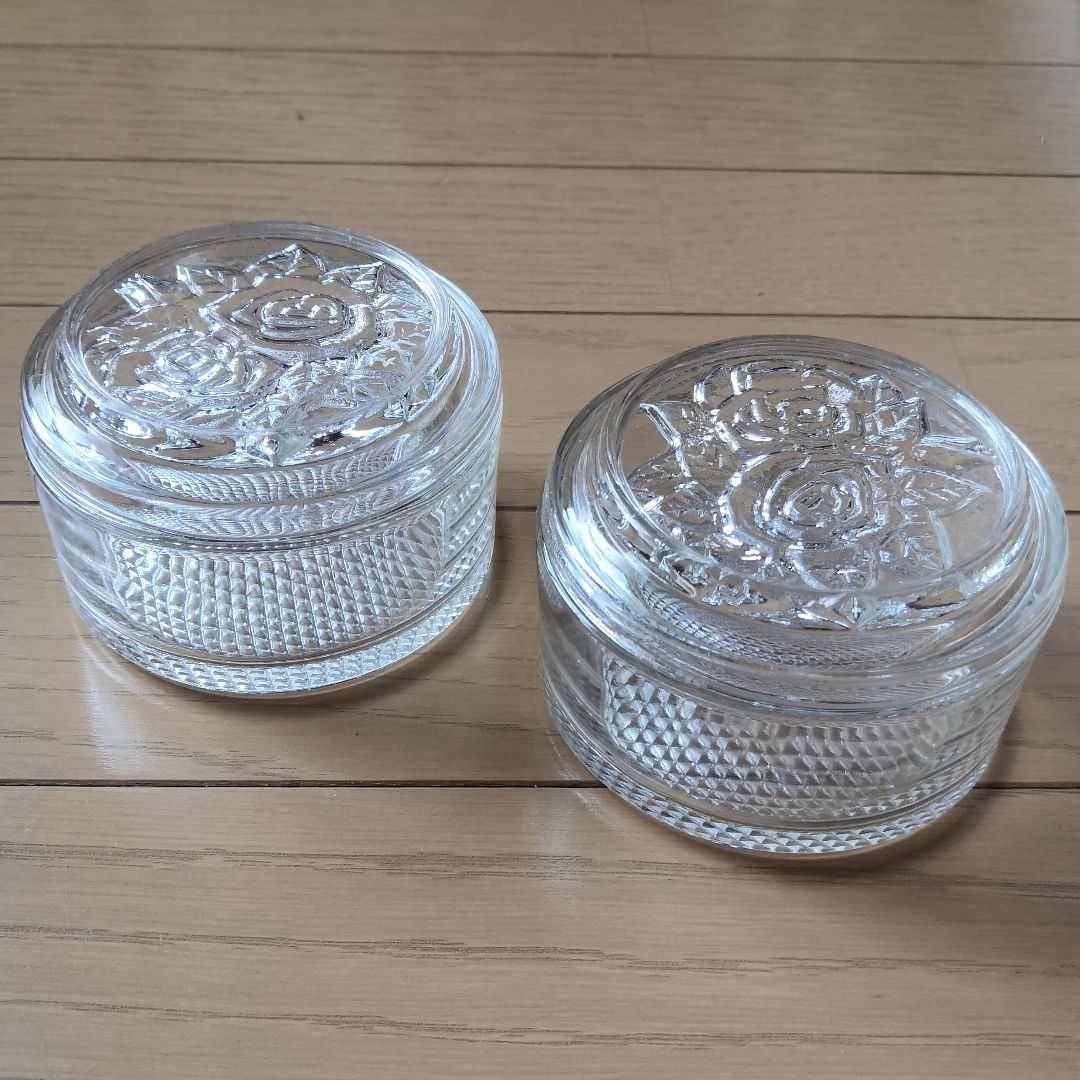 ヴィンテージ硝子バラ薔薇蓋付きガラスキャニスターセットシュガーミルク小物入れ