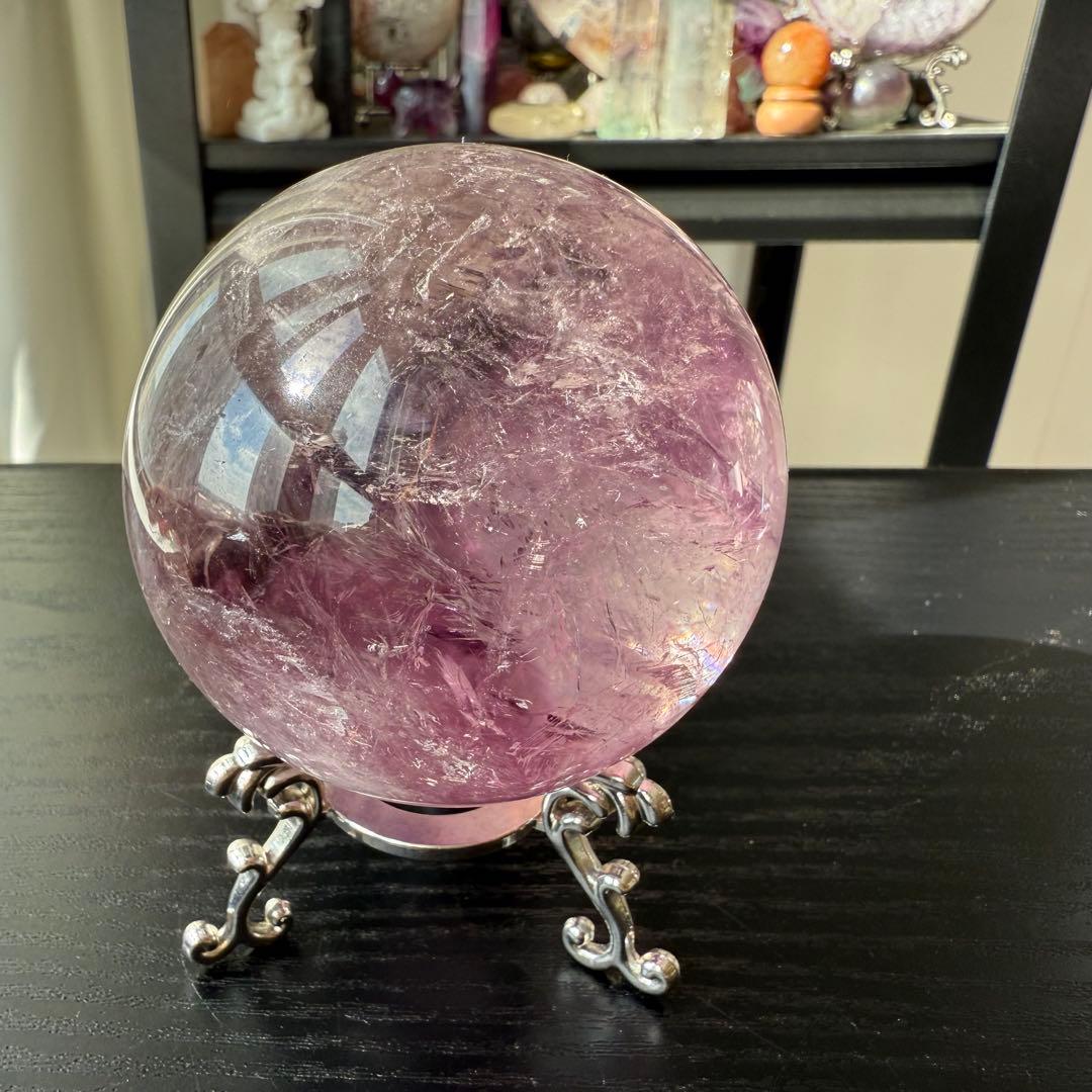 天然石アメジストのスフィア　丸玉　置物NO.110502