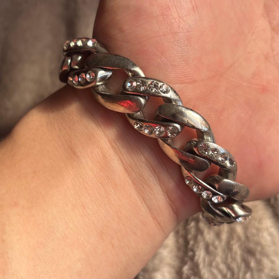 vintage silver925 クロスチェーンブレスレット　ジルコニア