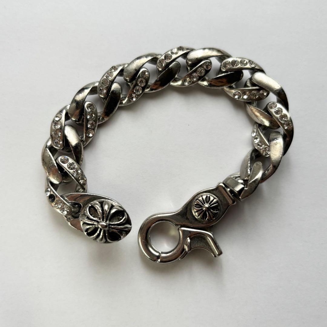 vintage silver925 クロスチェーンブレスレット　ジルコニア