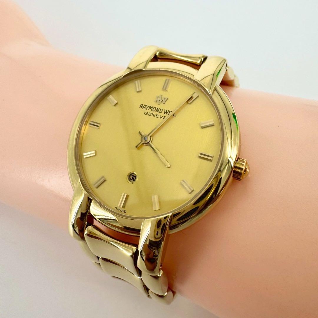 【新品電池】RAYMOND WEIL 18Kメッキ加工 ゴールド　デイト 腕時計