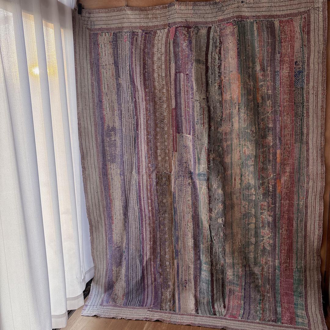 未使用＊ヴィンテージラリーキルト　パープルパステル　マルチカバーカンタキルト