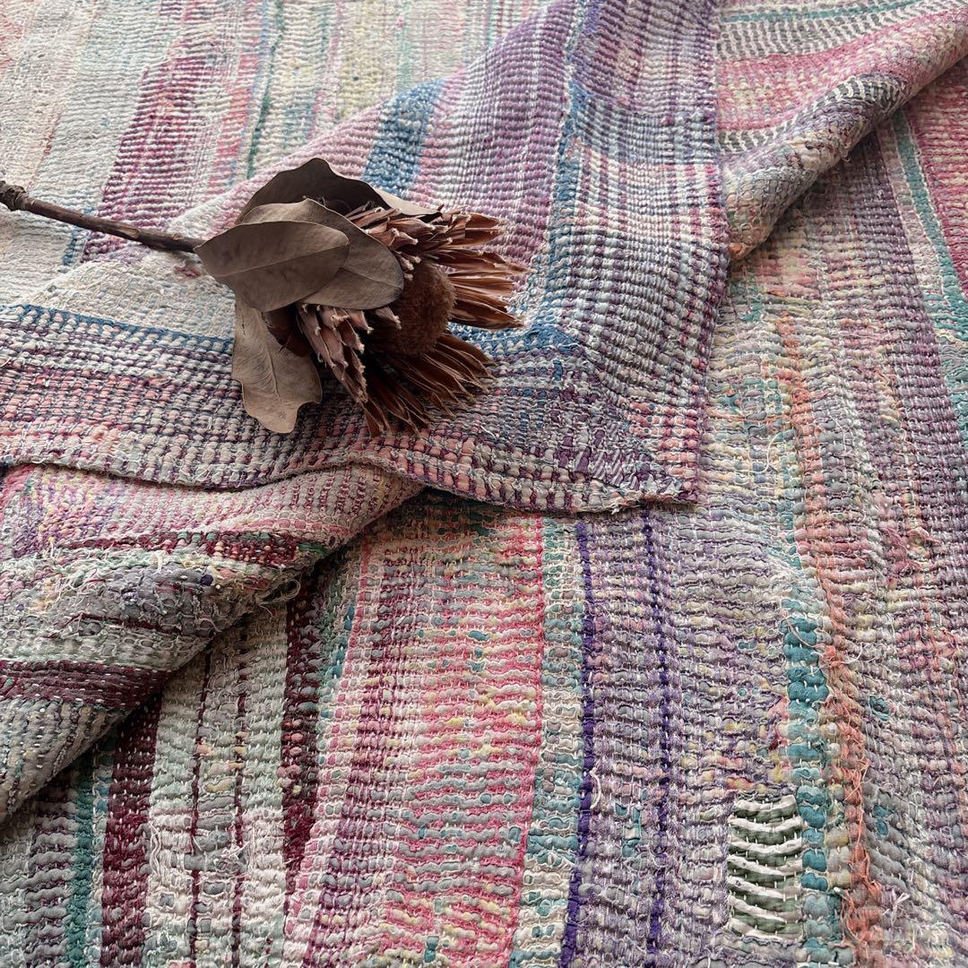 未使用＊ヴィンテージラリーキルト　パープルパステル　マルチカバーカンタキルト