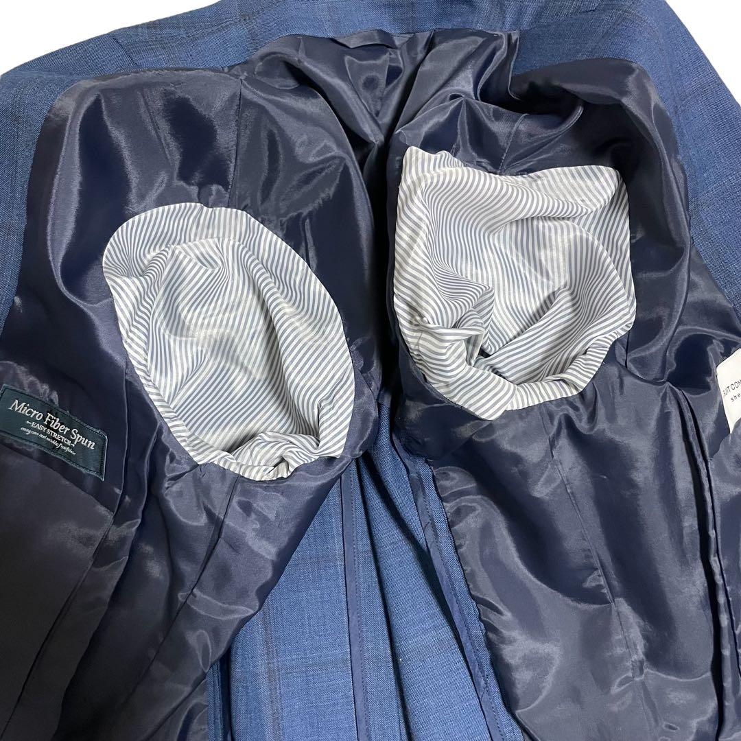 スーツカンパニー パンツスーツ チェック柄 洗える ストレッチ M 38 ブルー