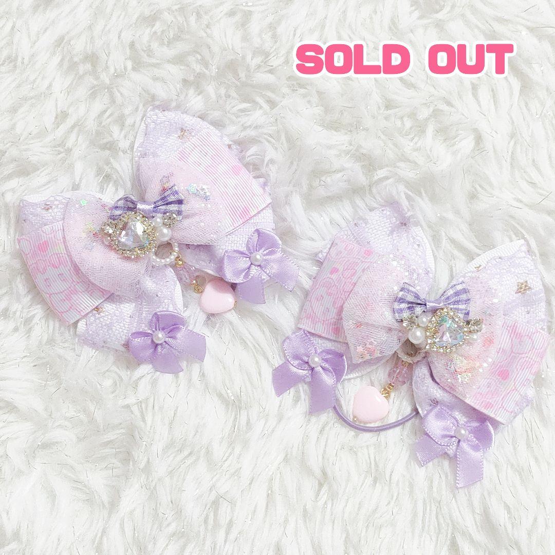 ハンドメイド★キッズリボン★紫★大きめ★きらきらビジュー付き★お出かけに