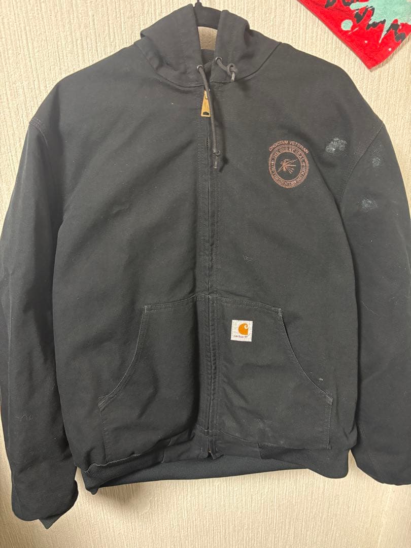カーハート ダックパーカー　アクティブジャケット　刺繍　黒 ダック生地 usa製