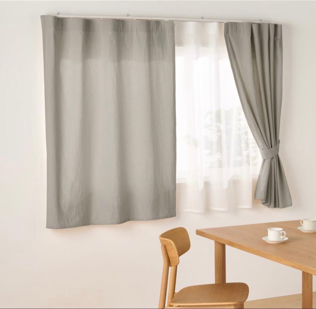 無印　綿洗いざらし平織ノンプリーツカーテン１００×１３５ｃｍ　ペールブラウン