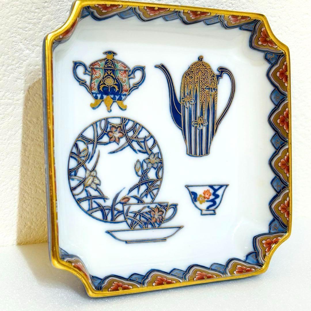 ⭐️ 深川製磁 ブルーチャイナ 昭和天皇在位50年記念 角四号 飾り皿美品 ⭐️