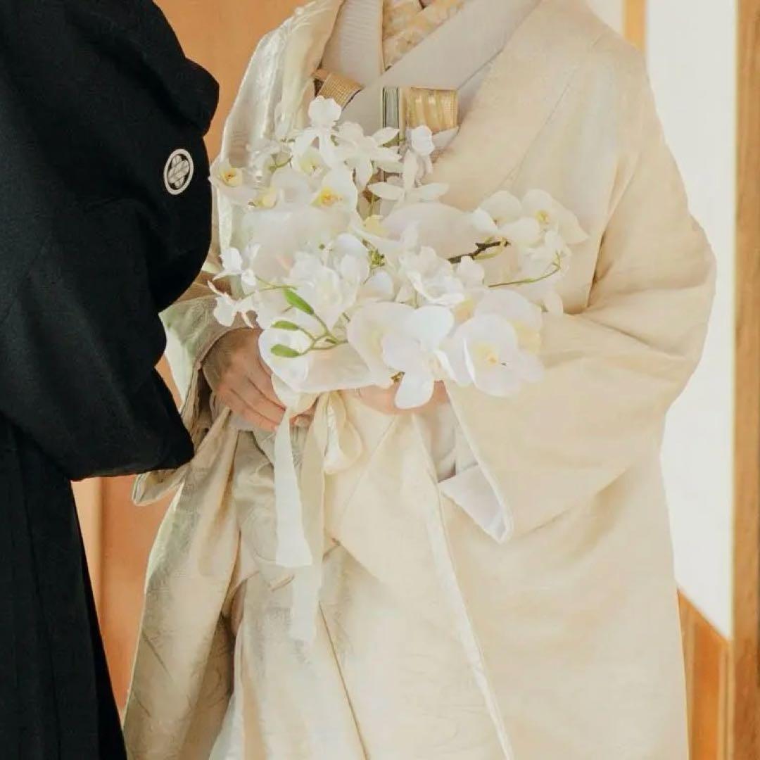 白ブーケ 胡蝶蘭 和装ブーケアーティフィシャルフラワーブーケ　ウェディングブーケ