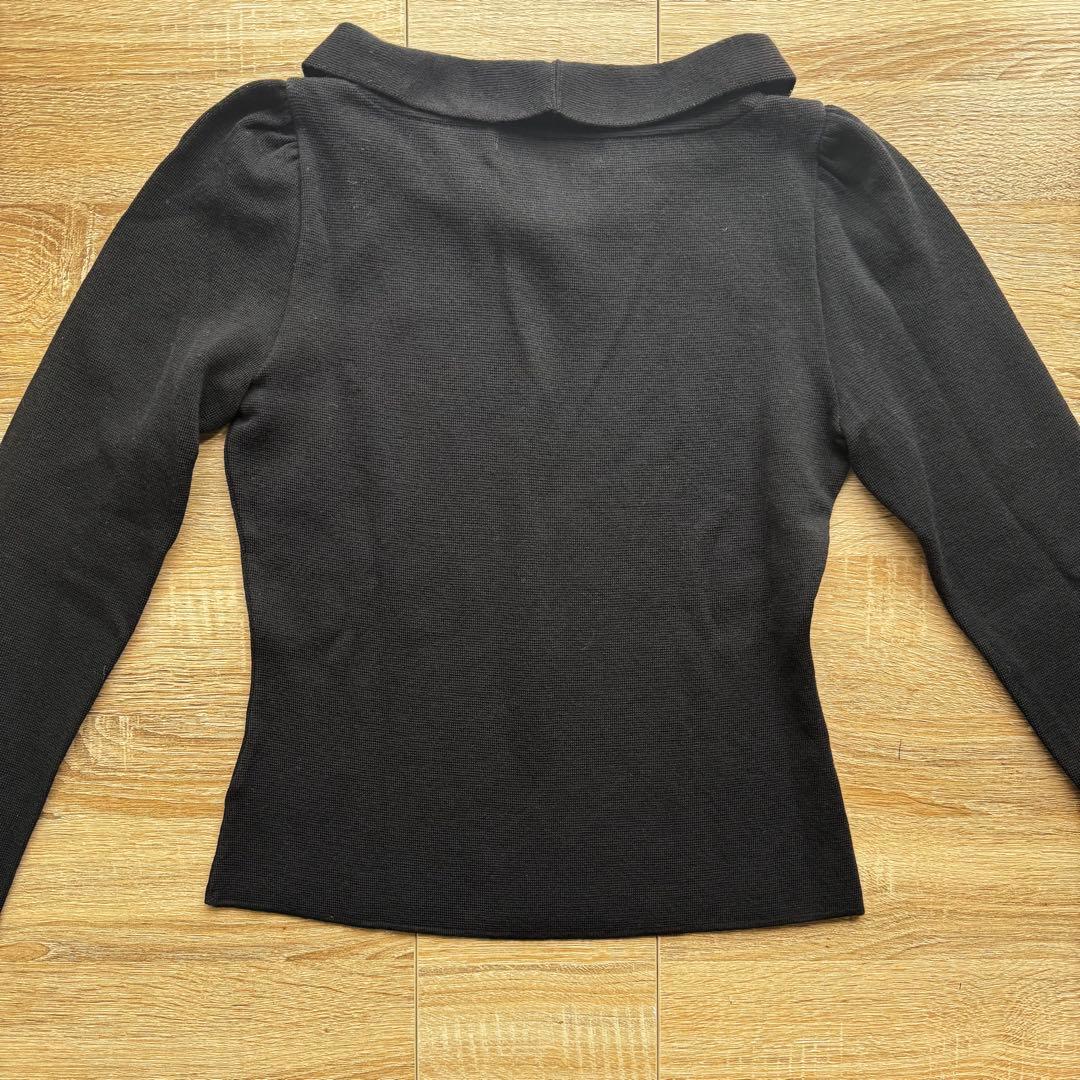 未使用 M'S GRACY 袖リボン ウールニット セーター 38 黒 襟付