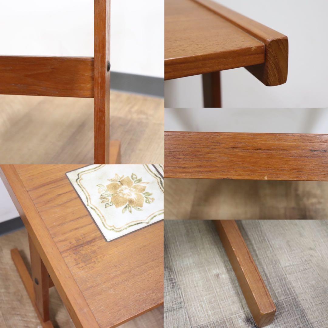 GMGH118○北欧ヴィンテージ ネストテーブル サイドテーブル チーク材 花