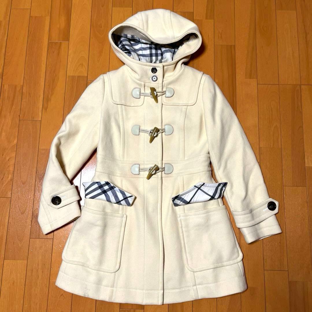バーバリーブルーレーベル ダッフルコート メガチェック　フード付 アンゴラ混