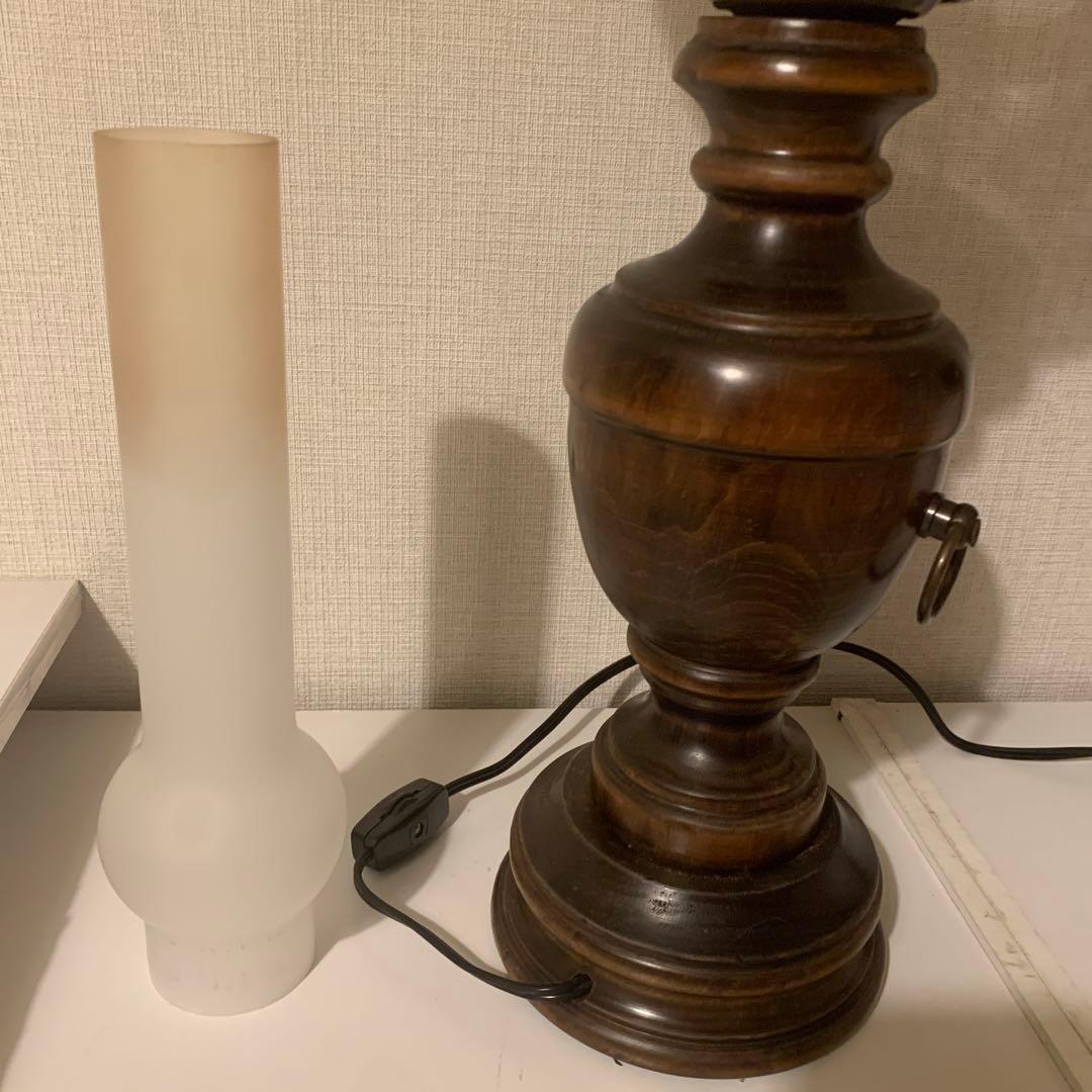ガラス テーブルランプ　木製シェードランプ スタンドランプ アンティーク