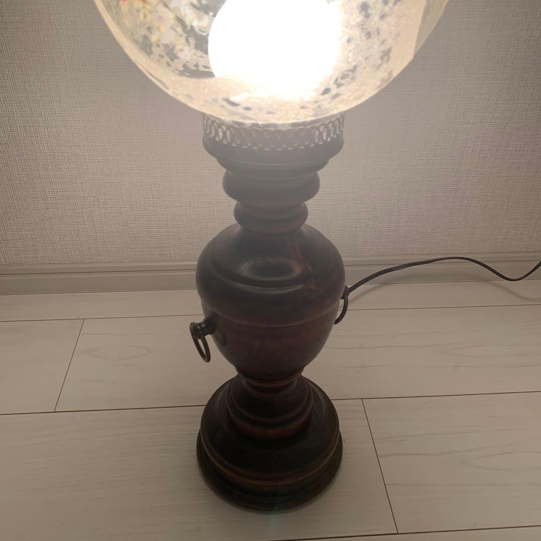 ガラス テーブルランプ　木製シェードランプ スタンドランプ アンティーク