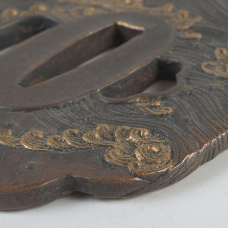 武具　刀装具　古銅　渦文　鍔　時代箱　C　9439
