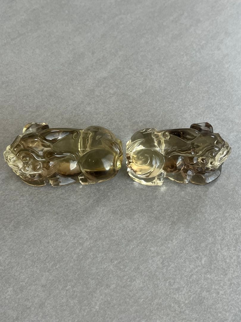 【高品質】スモーキーシトリン　貔貅ペア　置物