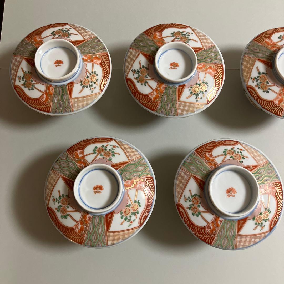 古伊万里　色絵平鉢　蓋付き　五客揃え