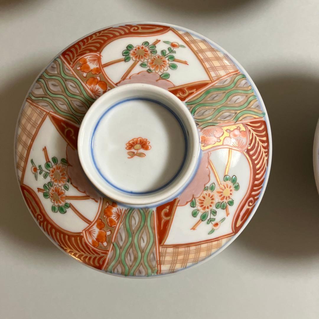 古伊万里　色絵平鉢　蓋付き　五客揃え