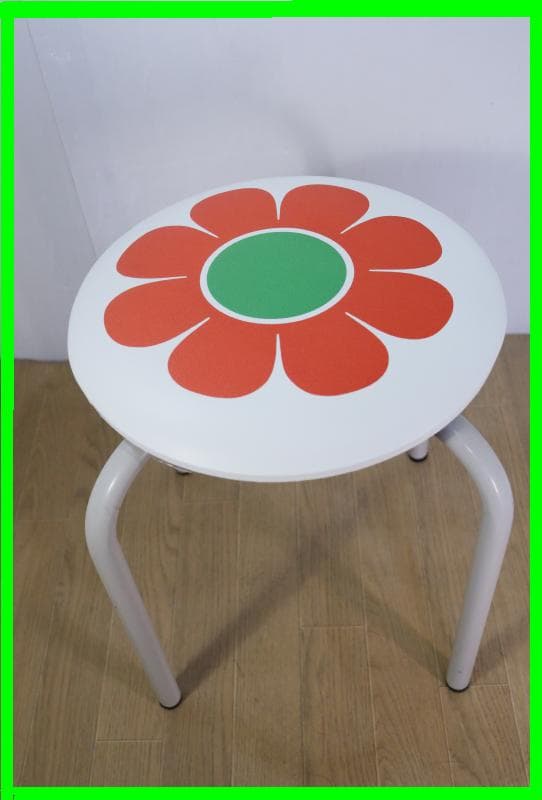未使用に近く綺麗!◆レトロポップ　花柄スツール/丸椅子/パイプイス　70゛s