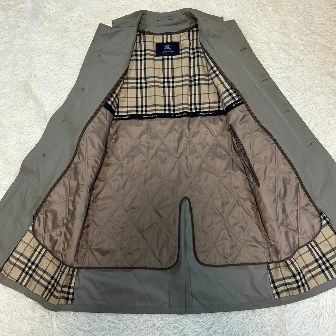 美品　バーバリー　ステンカラーコート　ライナー付　比翼　ノバチェック　165