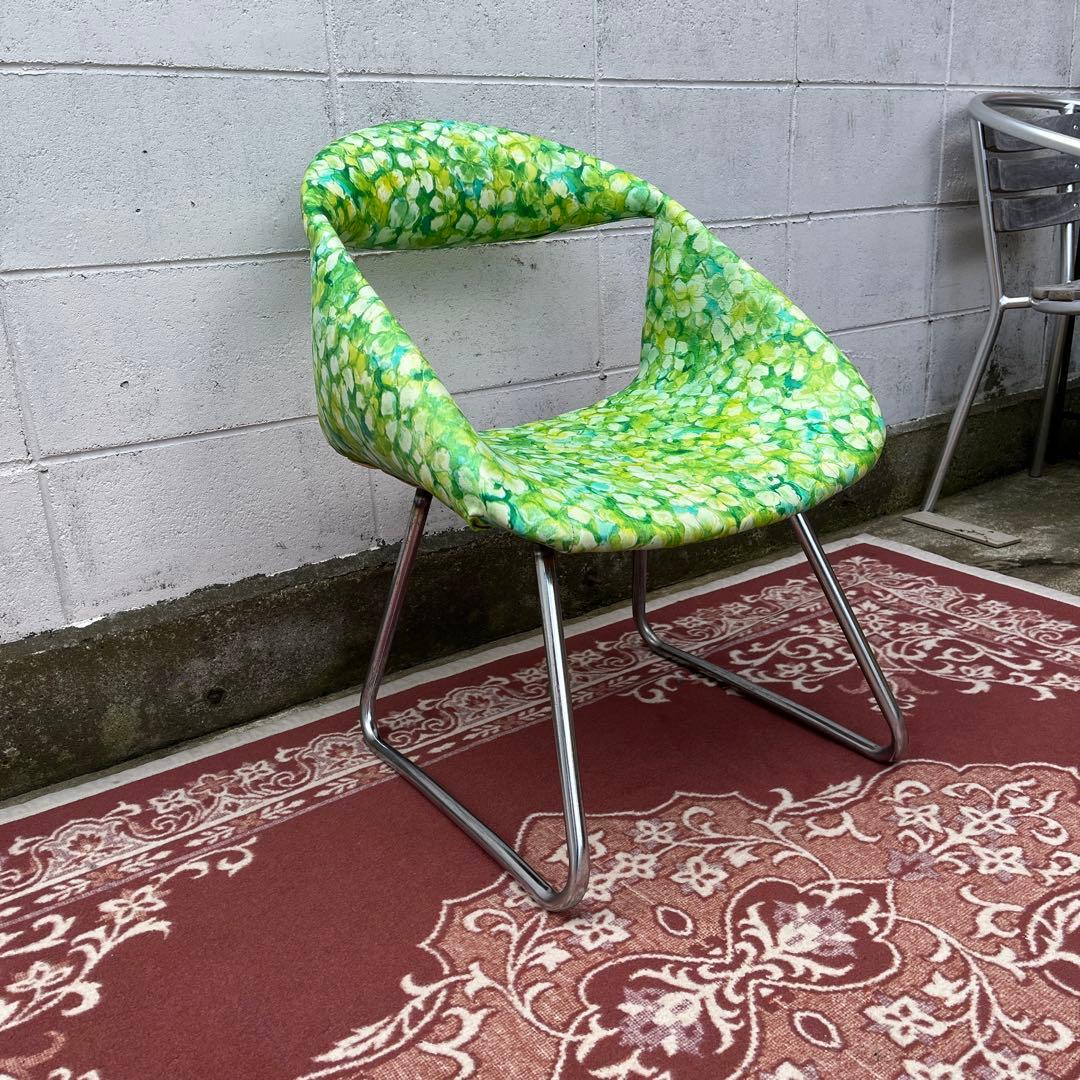 当時物レトロビンテージ品◾️花柄 総柄デザイン チェア 椅子 イス B