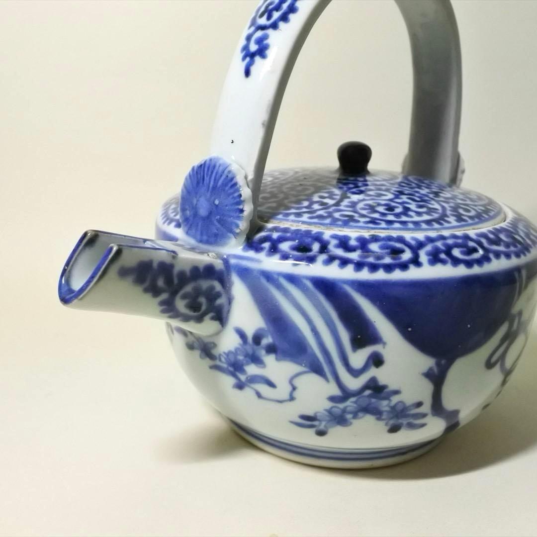 江戸中期　古伊万里　染付　蛸唐草　水注　持ち手　骨董品　アンティーク
