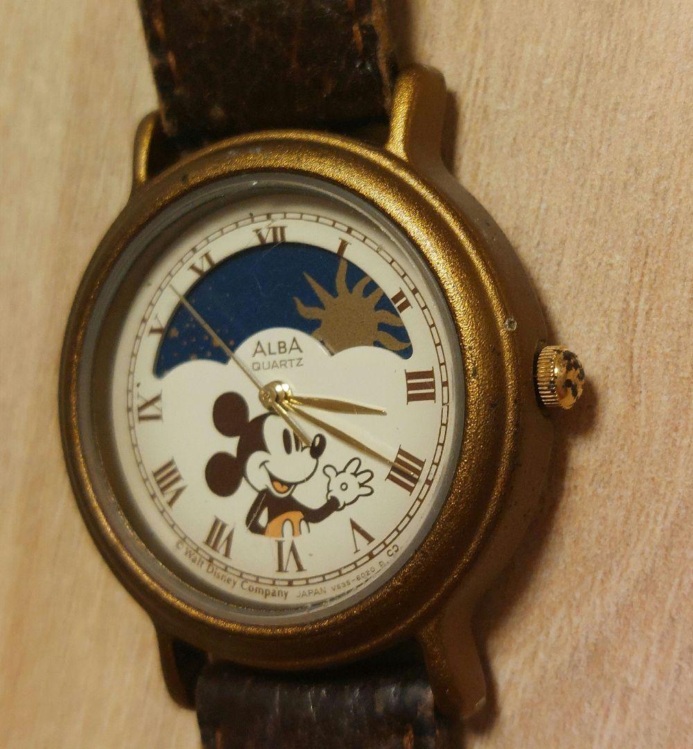 ヴィンテージ アルバ ミッキーマウス サン&ムーンウォッチ電池交換新品ベルト付き