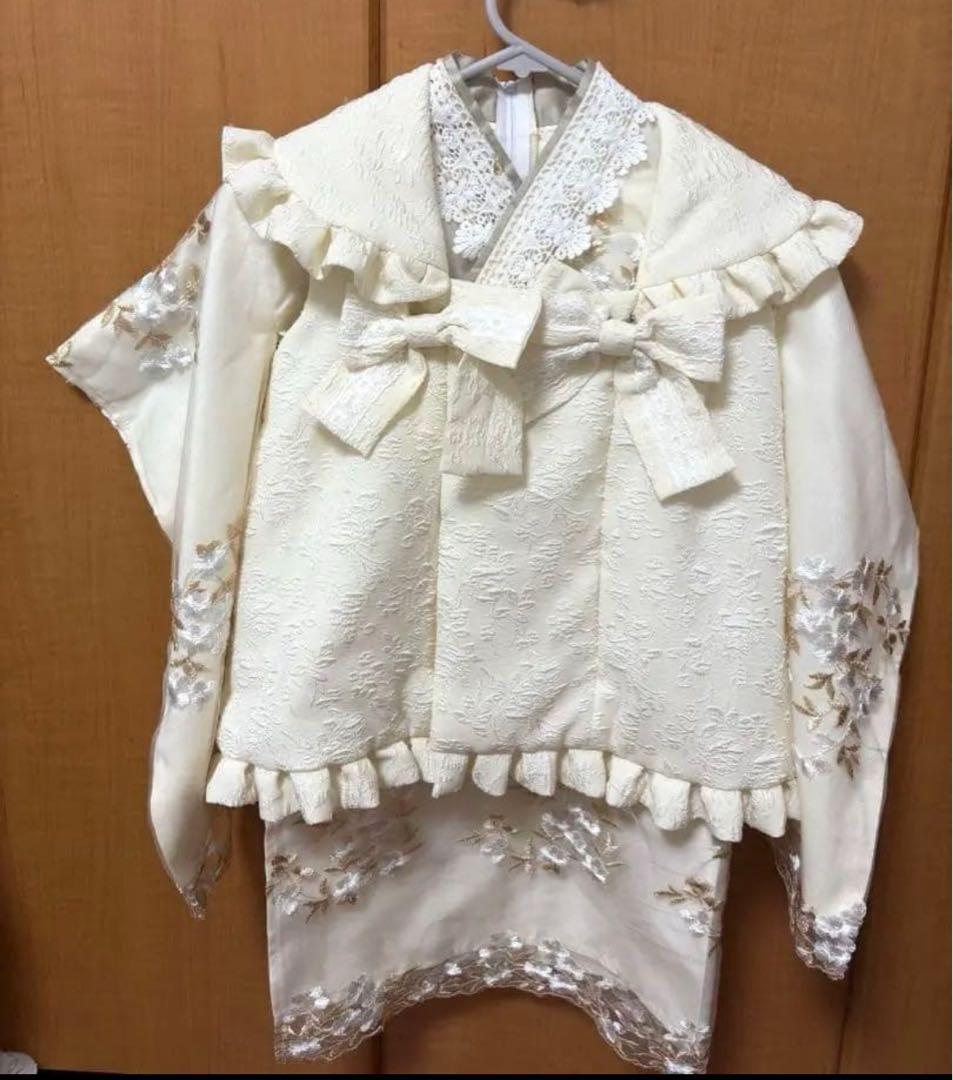 90㎝キャサリンコテージ　七五三 フラワーレース着物ワンピ＆被布セット