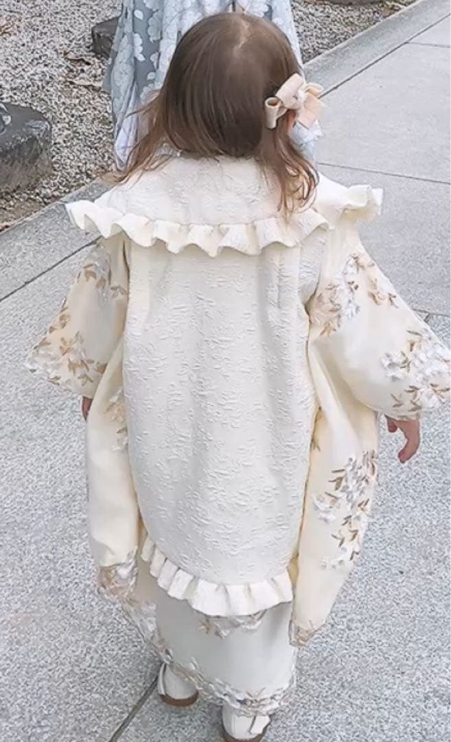 90㎝キャサリンコテージ　七五三 フラワーレース着物ワンピ＆被布セット