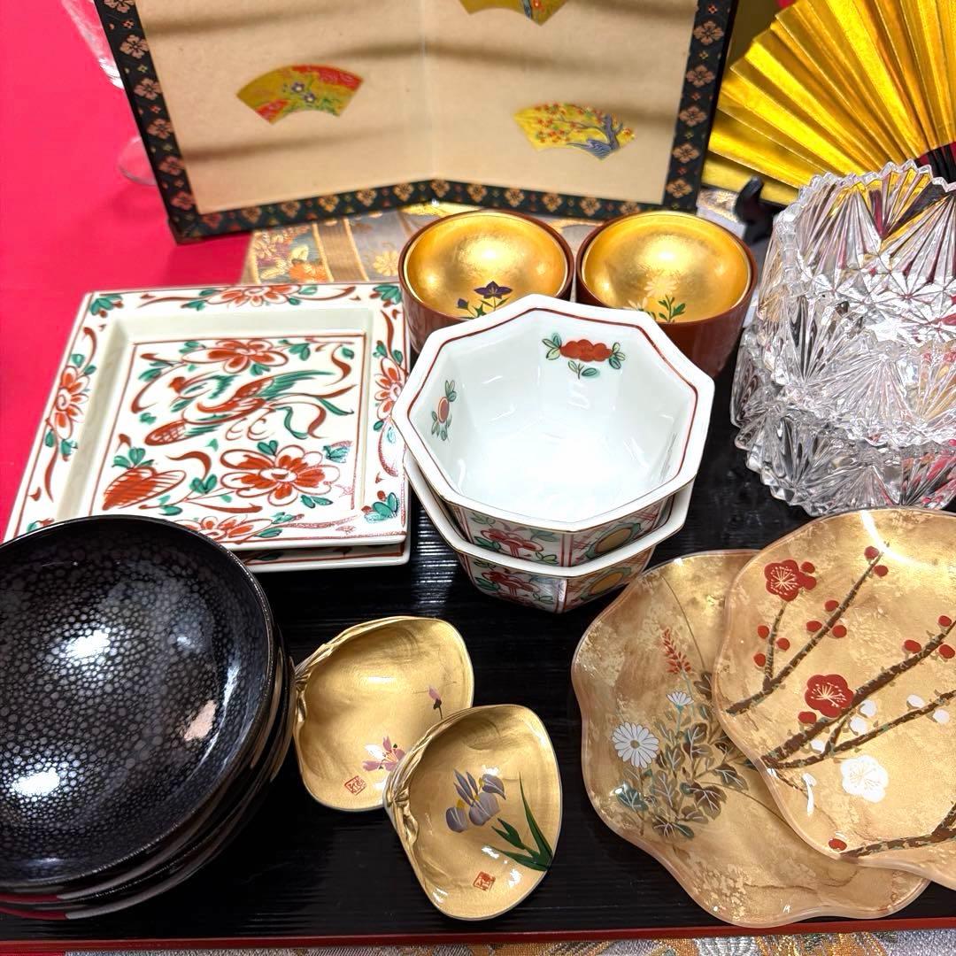 たち吉赤絵金彩八角小鉢　木仙窯 鳳凰 赤絵 文角HOYAクリスタルNo.5-18