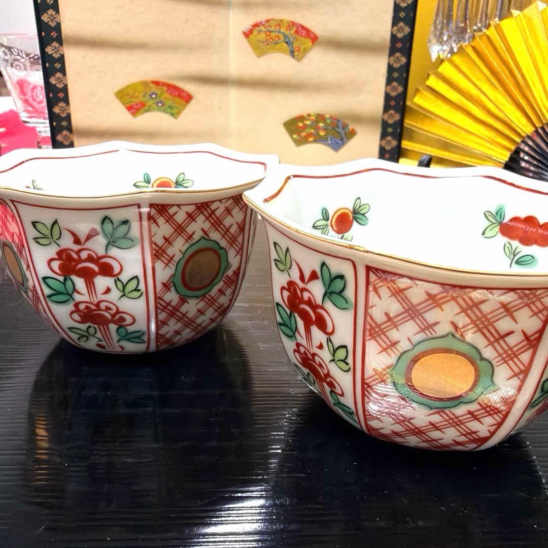 たち吉赤絵金彩八角小鉢　木仙窯 鳳凰 赤絵 文角HOYAクリスタルNo.5-18