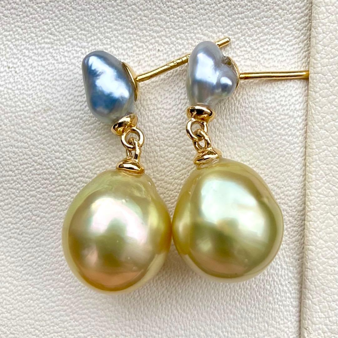 本真珠南洋白蝶真珠ピスタチオグリーンとブルー無調(ケシ)s925ピアスBL940