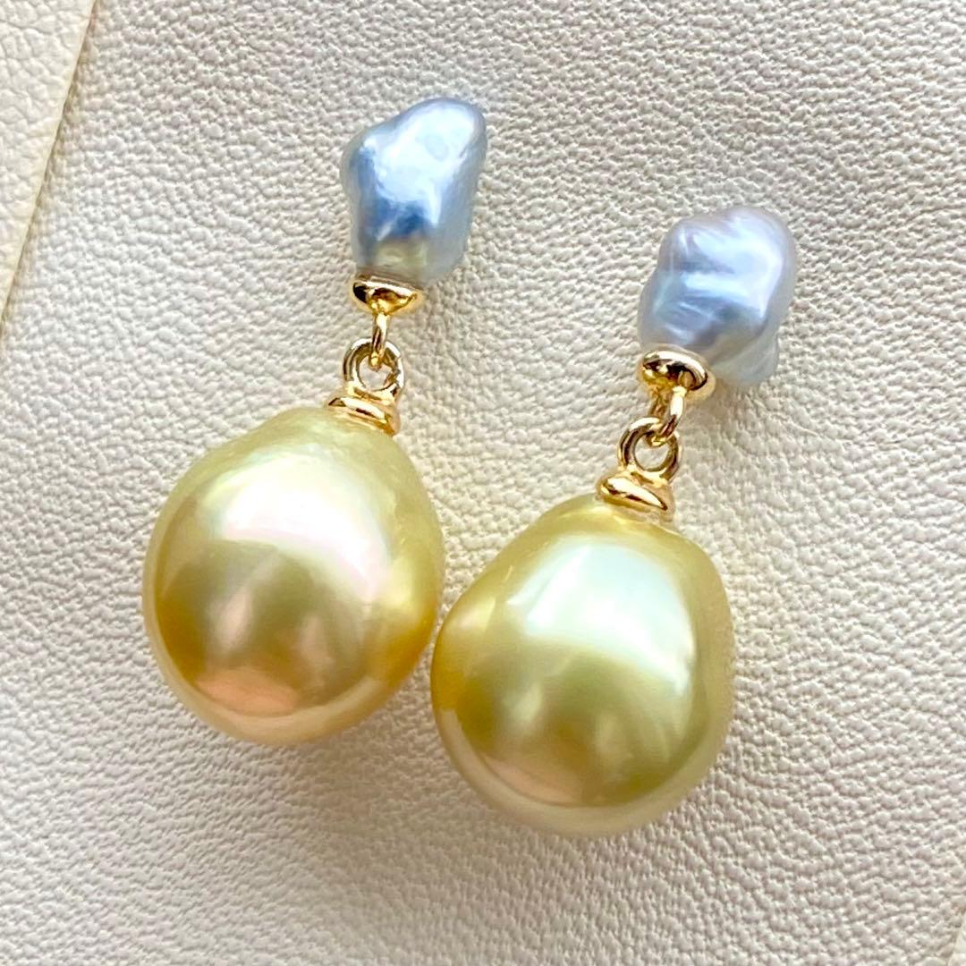 本真珠南洋白蝶真珠ピスタチオグリーンとブルー無調(ケシ)s925ピアスBL940