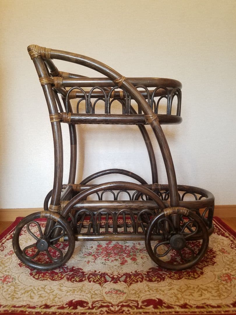 ヴィンテージ 高級家具 オールドラタン ラック 乳母車 フラワーベース