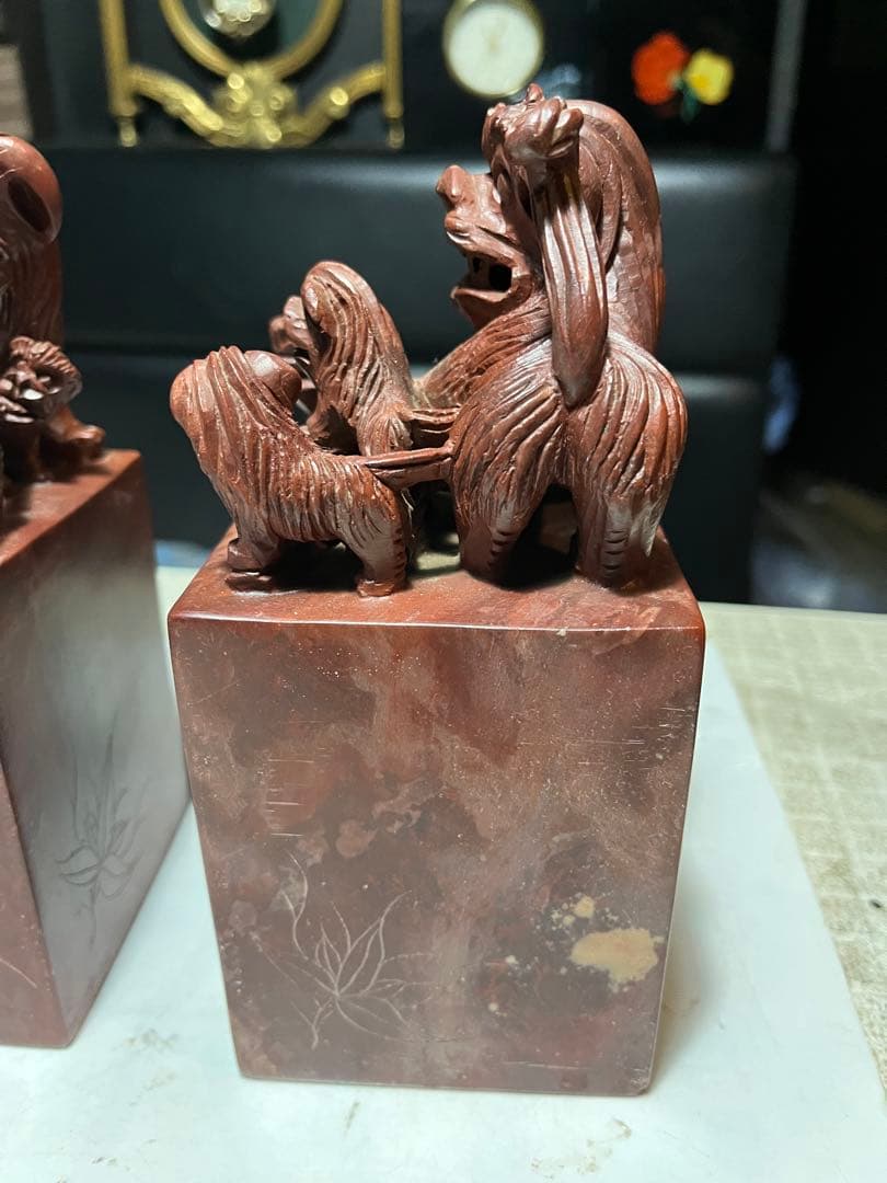 狛犬、獅子、中国狛犬、寿山石彫刻、狛犬彫刻、石材狛犬