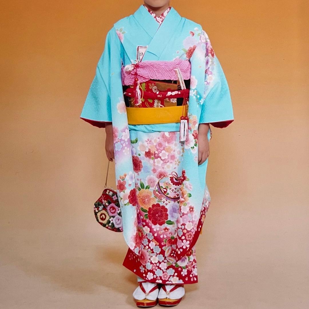 七五三 振袖と帯 セット 水色 7歳