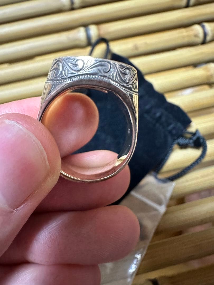 Engraved Oval Stone Ring 20号