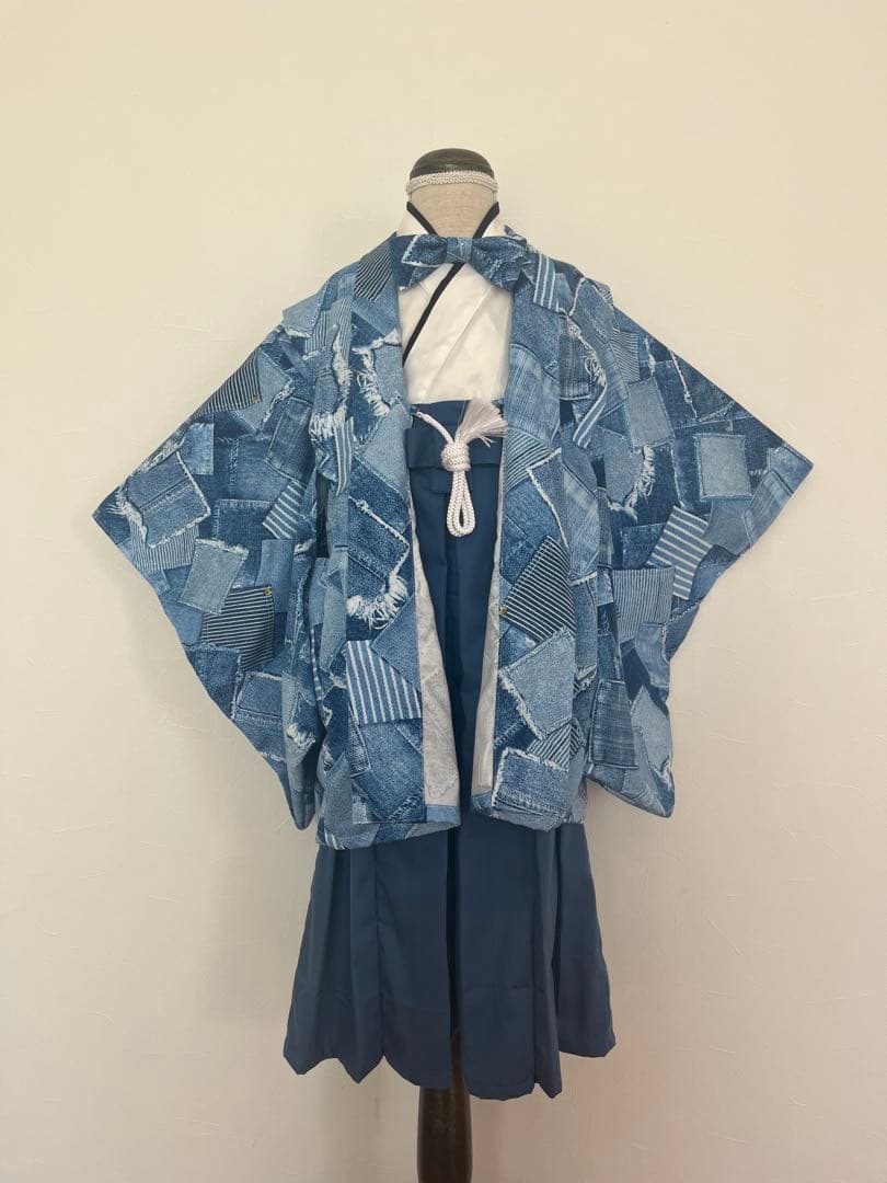 【Kayo】デニムライトブルー　羽織袴セット　120cm