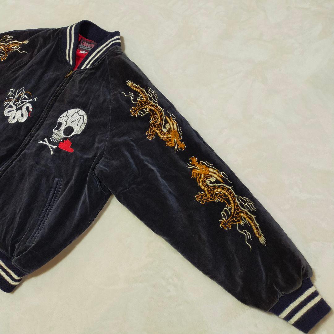 90S　別珍　SHOOT ONE　ドクロ刺繍　スカジャン　Мサイズ