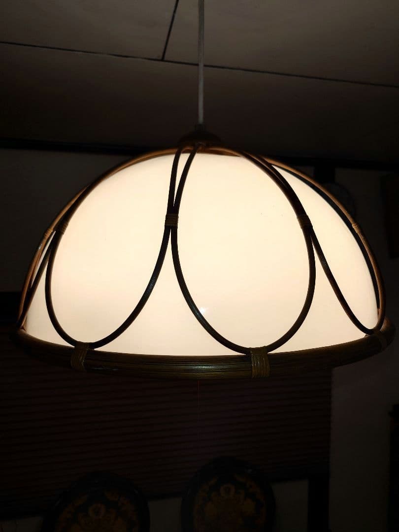 ラタン 電気傘 シーリングライト 天井照明 籐 木製 アンティーク 昭和レトロ