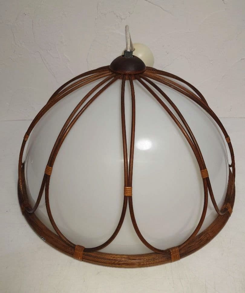 ラタン 電気傘 シーリングライト 天井照明 籐 木製 アンティーク 昭和レトロ