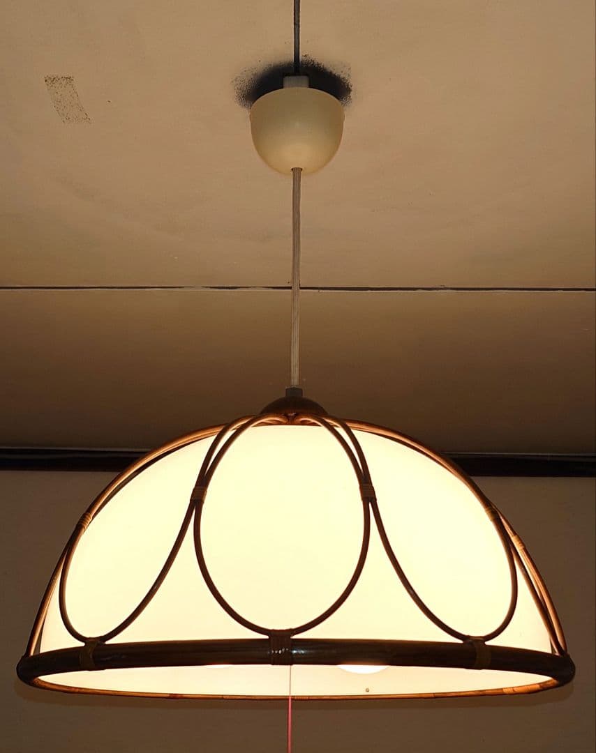 ラタン 電気傘 シーリングライト 天井照明 籐 木製 アンティーク 昭和レトロ