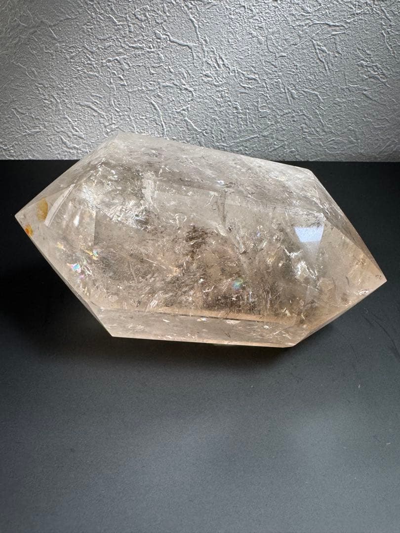 高品質◎バイカラーライトスモーキークォーツダブルポイント　虹＆リモナイトin