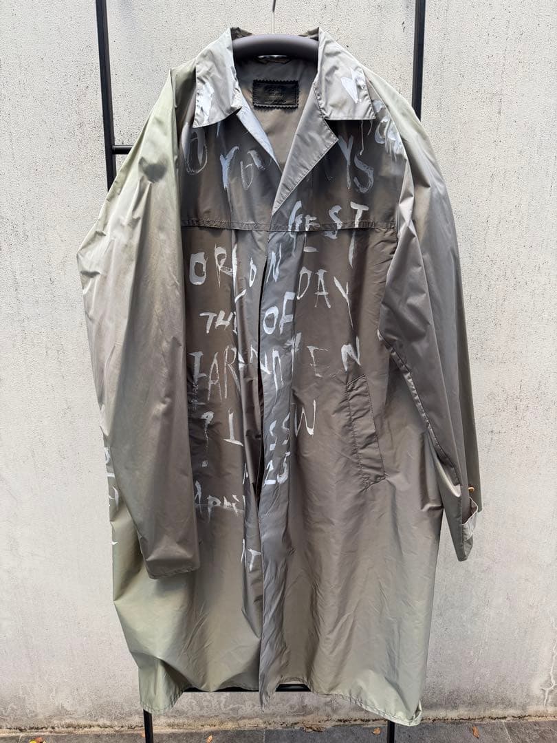 プラダ コート メンズ ステンカラーコート　シルバー　アーティストカスタム