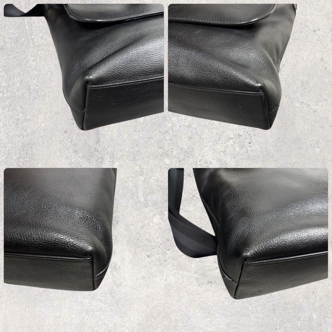 えびふらいCOACH チャールズ メッセンジャーバッグ シボ革黒 A4