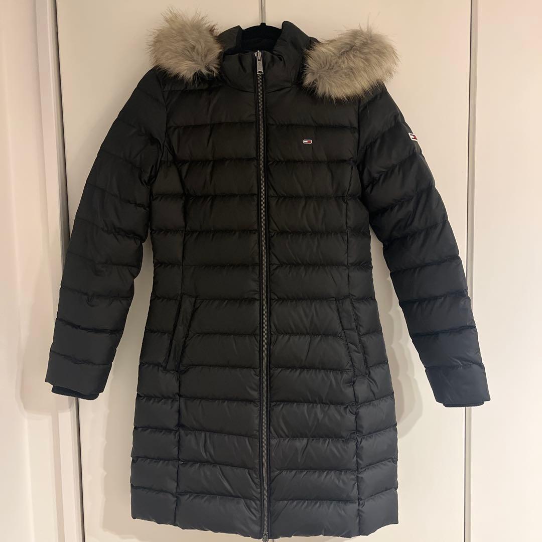 フード付きロングダウンジャケット 黒