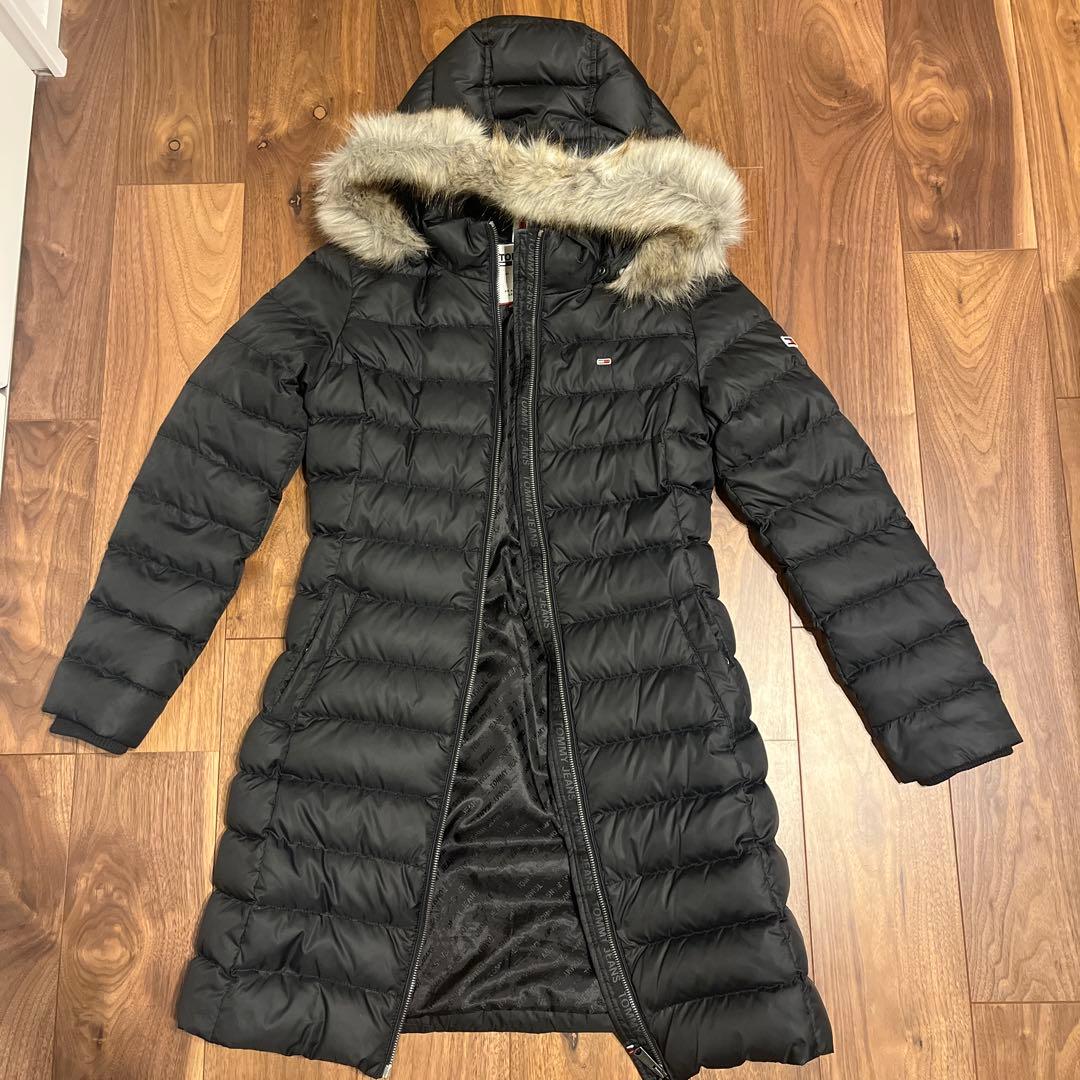 フード付きロングダウンジャケット 黒