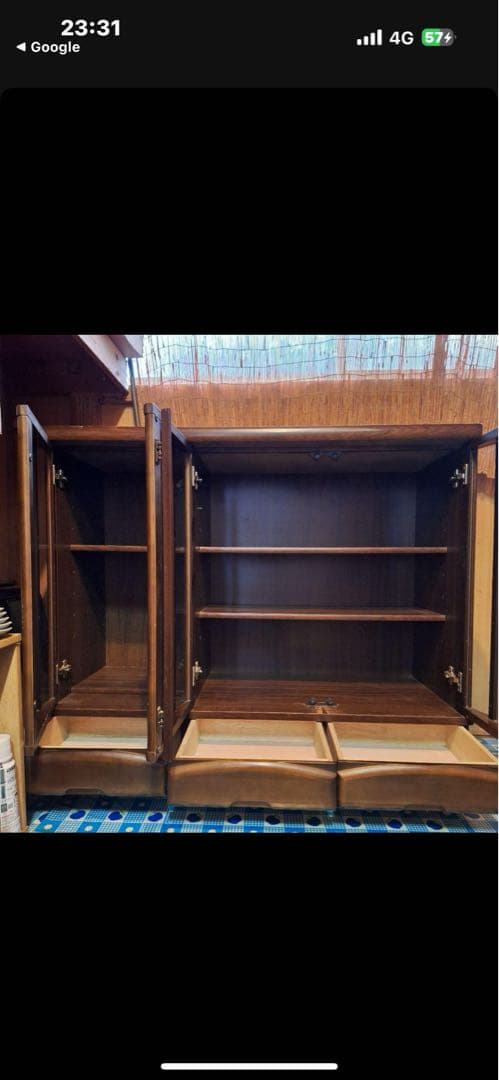 木製アンティーク ガラス扉 キャビネット レトロ食器棚 本棚 古家具 骨董品